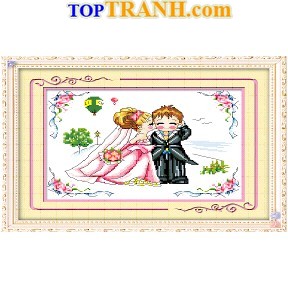 Tranh thêu cô dâu chú rể